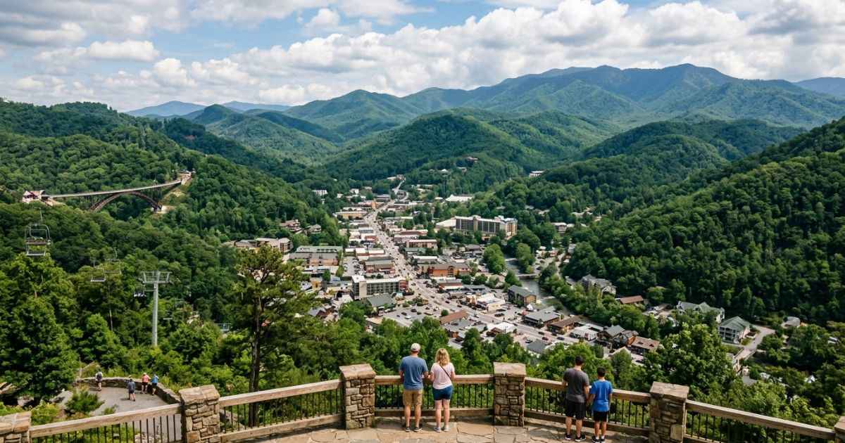 View of downtown Gatlinburg from a scenic overlook.