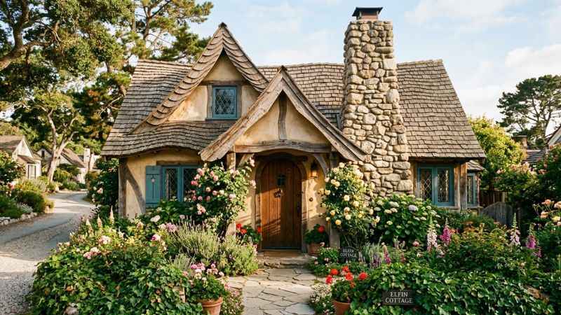 Historic Hugh Comstock storybook fairytale cottage on Ocean Avenue in Carmel.
