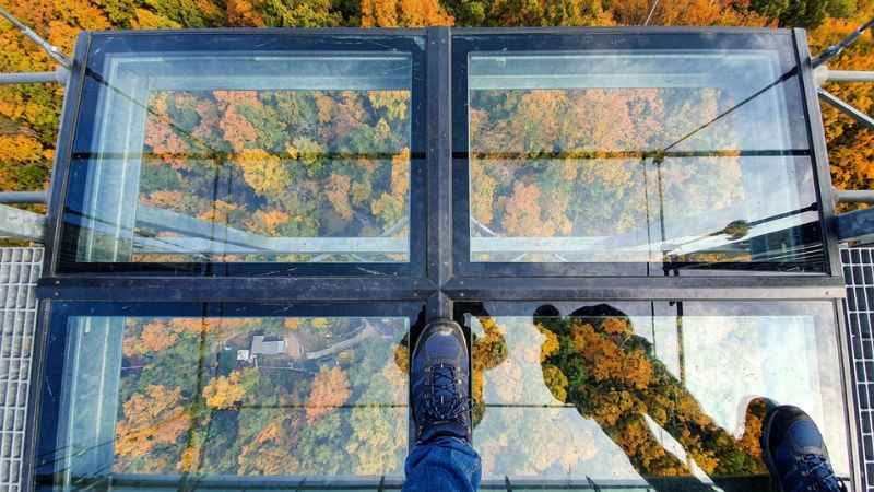 Visitors walking across the Gatlinburg SkyBridge pedestrian cable bridge.