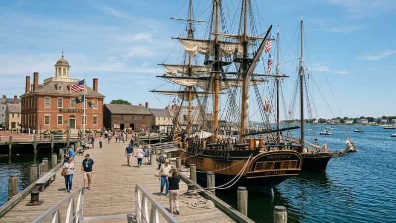 Historic tall ships docked at Salem Maritime National Historic Site.
