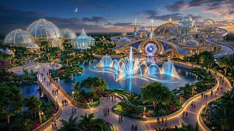 Celestial Park portal and glowing astronomical architecture at Universal Epic Universe in Orlando.