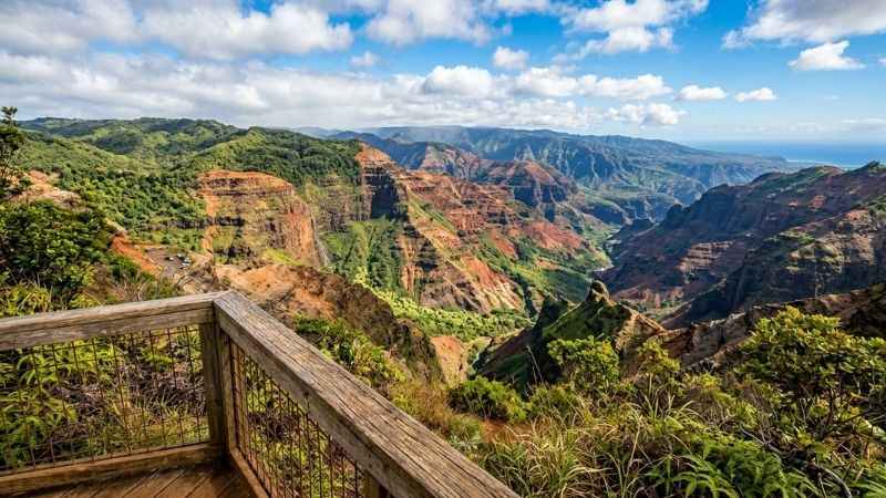 Panoramic view of Waimea Canyon state park lookouts on Kauai