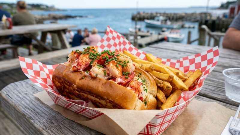 Fresh Maine lobster roll served at a local seafood restaurant in Wells.