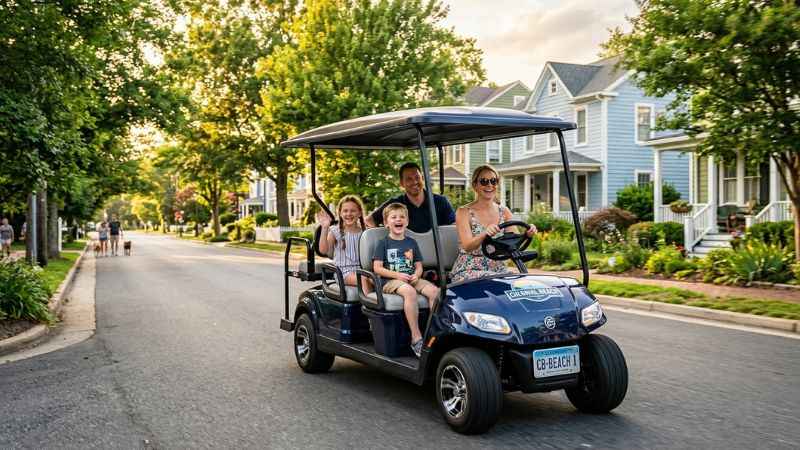 People driving a street-legal golf cart as part of top things to do in Colonial Beach, VA.