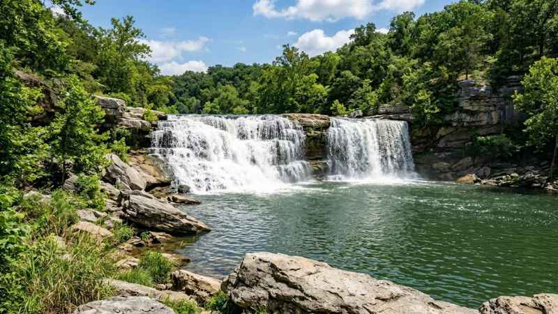 Shoal Creek rushing over Grand Falls in Joplin, Missouri.