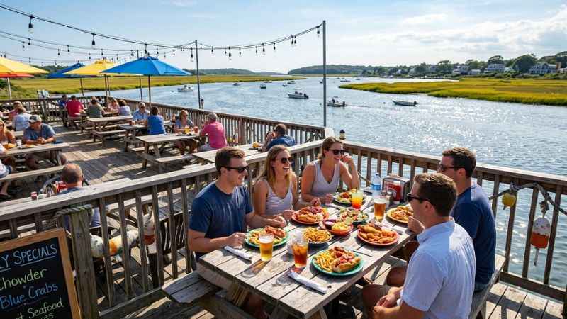 Waterfront dining and outdoor seating overlooking the Intracoastal Waterway at Provision Company in Supply NC.