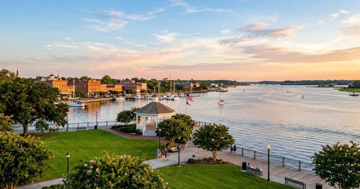 Scenic view of Union Point Park and the waterfront in New Bern NC